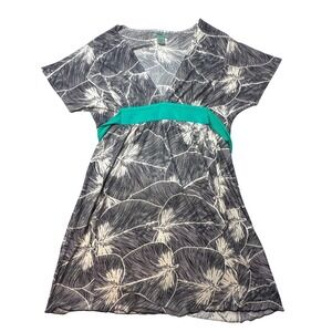 Maple Silk Dress Womens S Black Cream Leaf Print Green Tie Empire Waist 31439‎